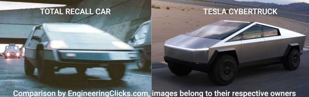 Tesla cybertruck compared to Total Recall car