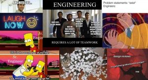 engineeering jokes, memes and anecdotes collage