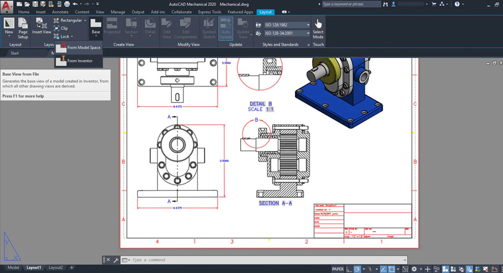 Manufacturing data is also available in AutoCAD, such as the designation of certain materials that are needed for each part/component, annotating dimensions, and the generation of manufacturing drawings. 