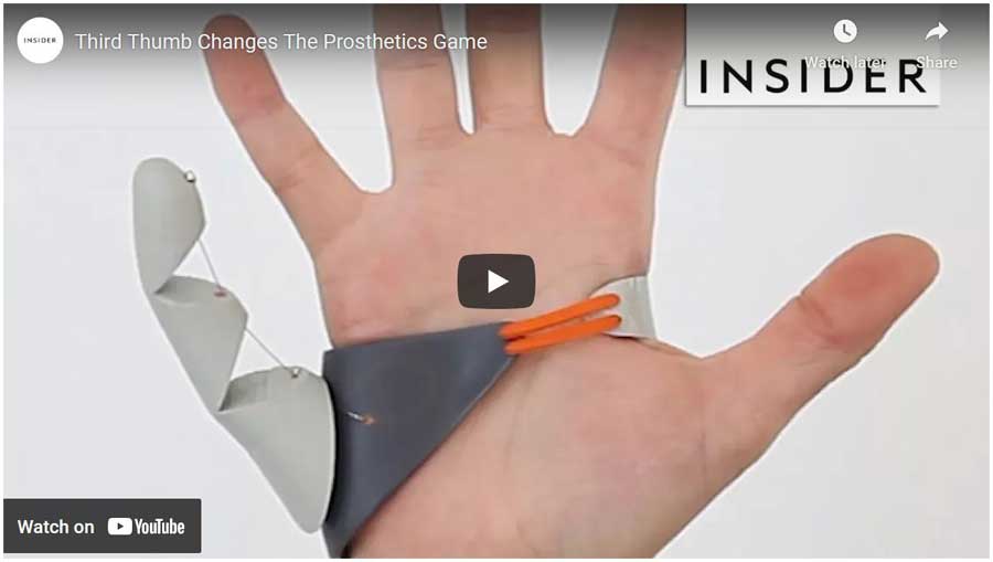 Video: An English designer has invented a “third thumb” that can be controlled by pressure sensors in your shoes.