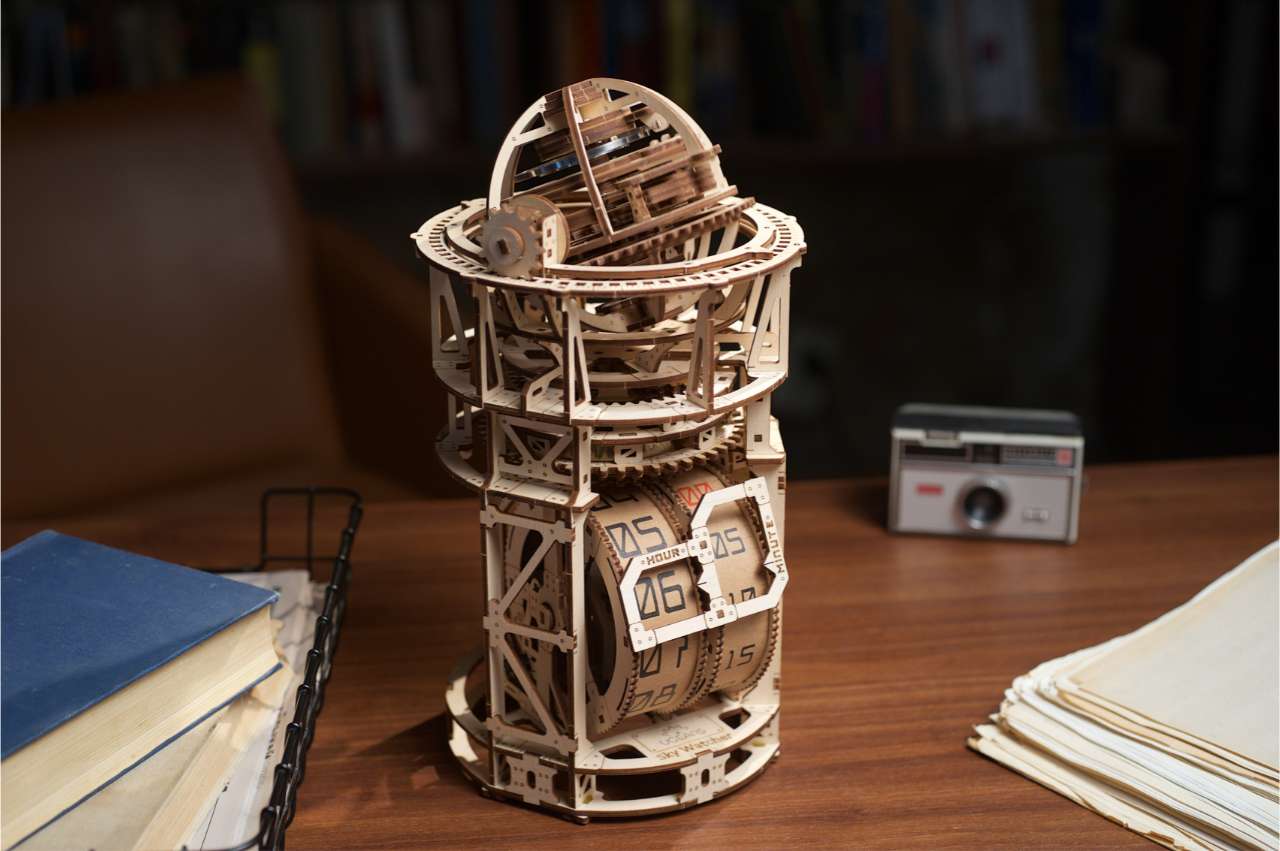 Wooden 3d Puzzles: Sky Watcher Table Clock by Ugears
